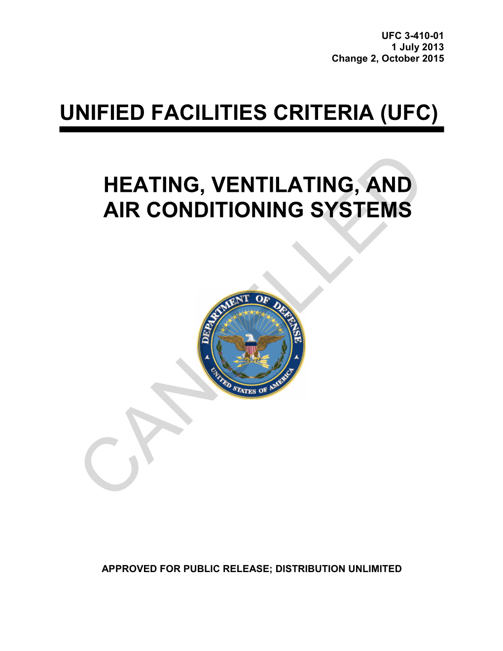 UFC 3-410-01 Heating, Ventilating, and Air Conditioning Systems, with Change 2