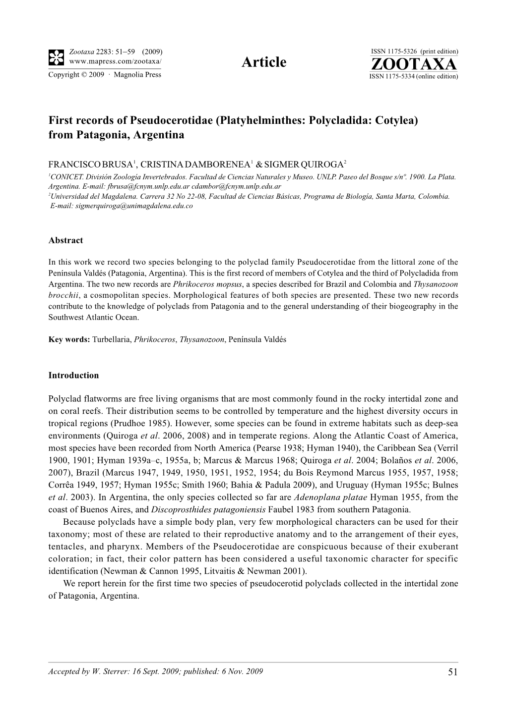 Zootaxa, First Records of Pseudocerotidae