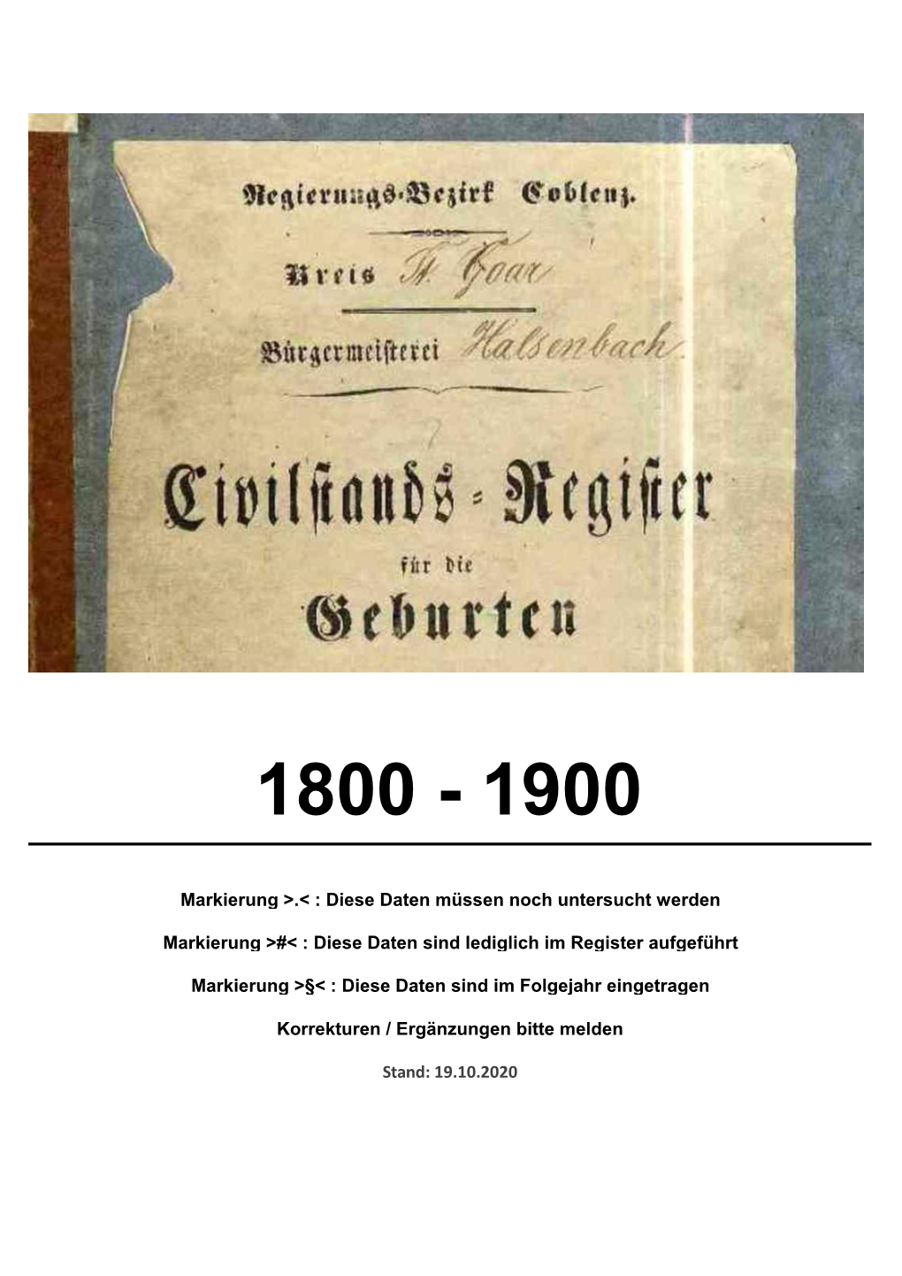 Register Der Geburten 1800 Bis 1900