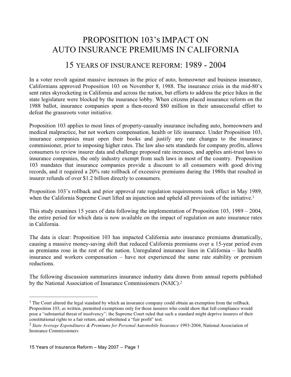 Proposition 103'S Impact on Auto Insurance Premiums in California