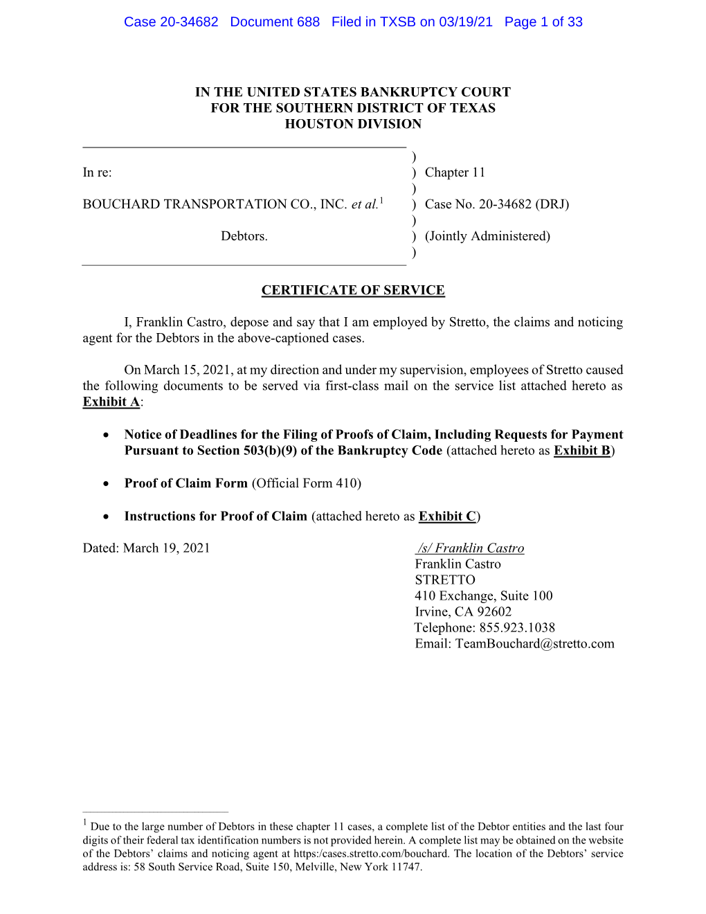 Case 20-34682 Document 688 Filed in TXSB on 03/19/21 Page 1 of 33