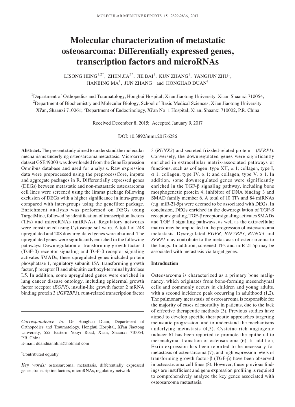 Differentially Expressed Genes, Transcription Factors and Micrornas