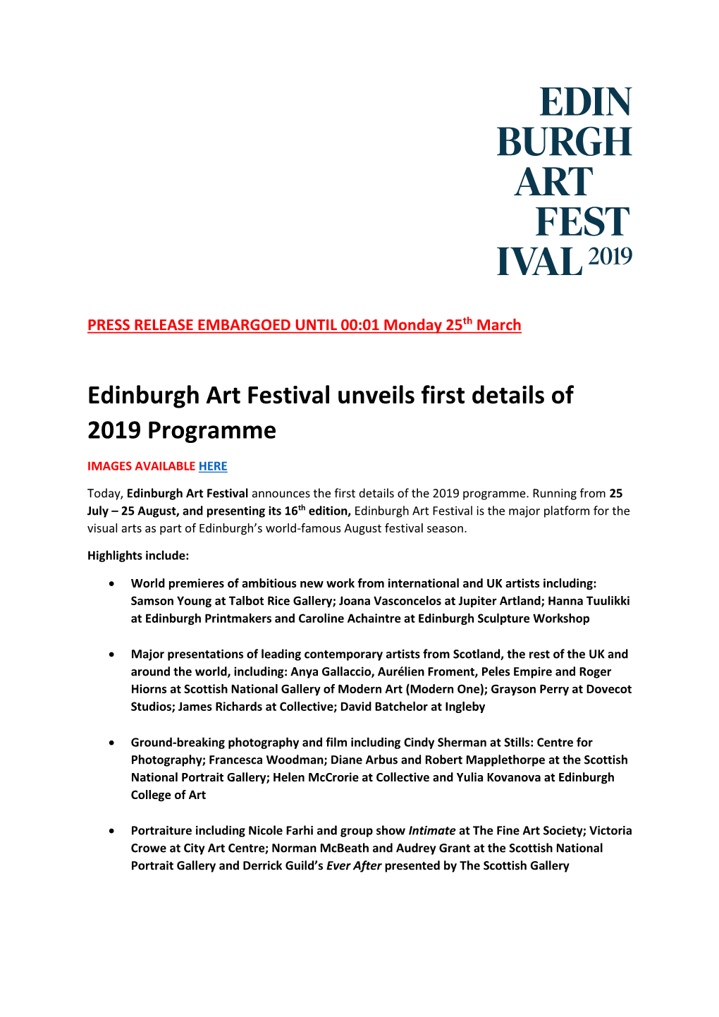 Edinburgh Art Festival Unveils First Details of 2019 Programme