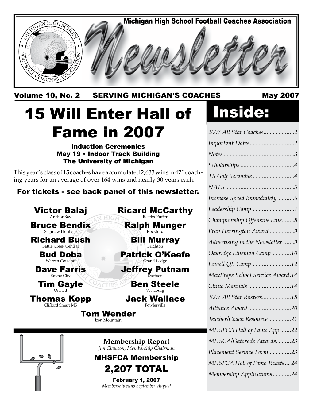 May 2007 15 Will Enter Hall of Inside: Fame in 2007 2007 All Star Coaches