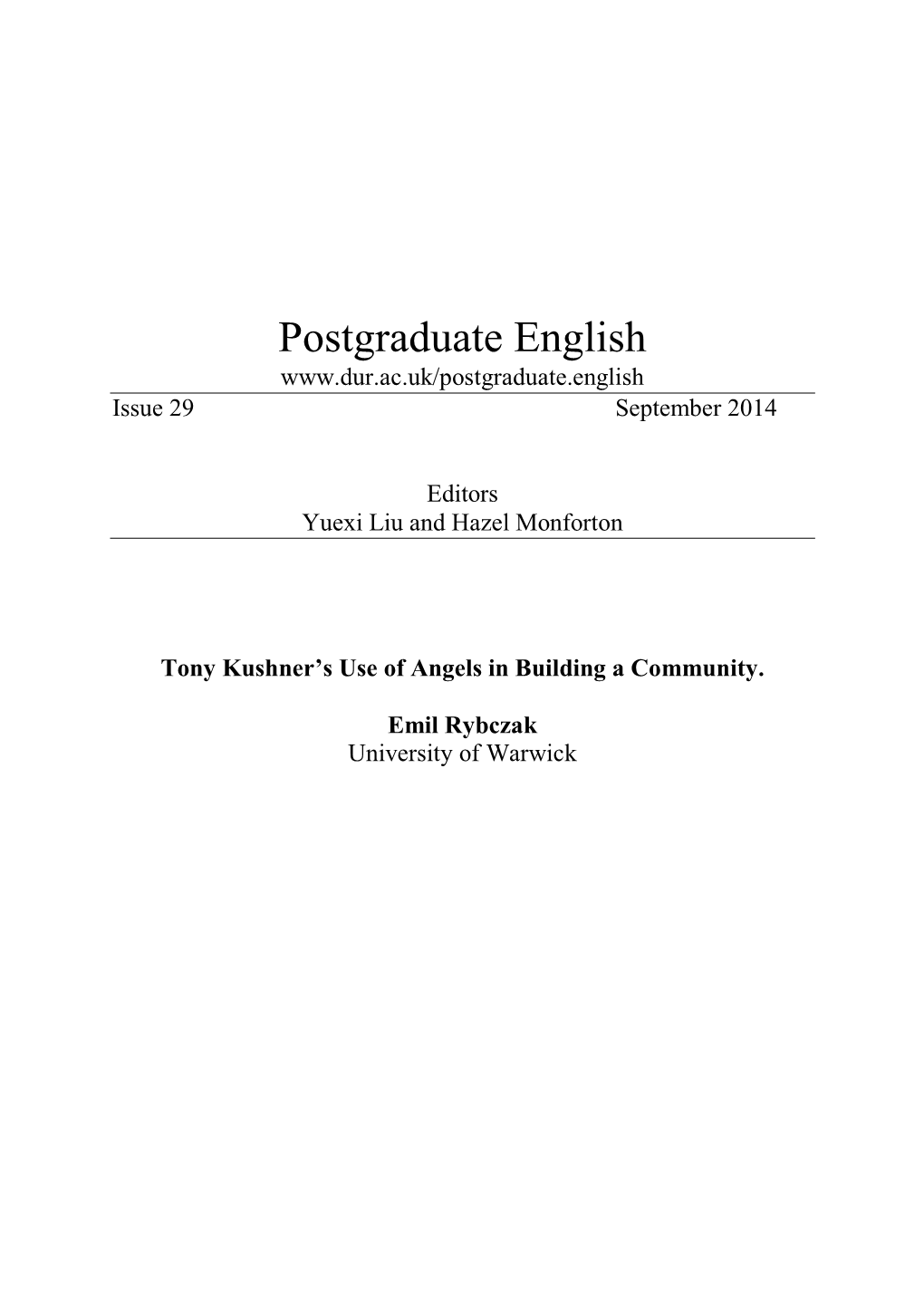 Postgraduate English Issue 29 September 2014