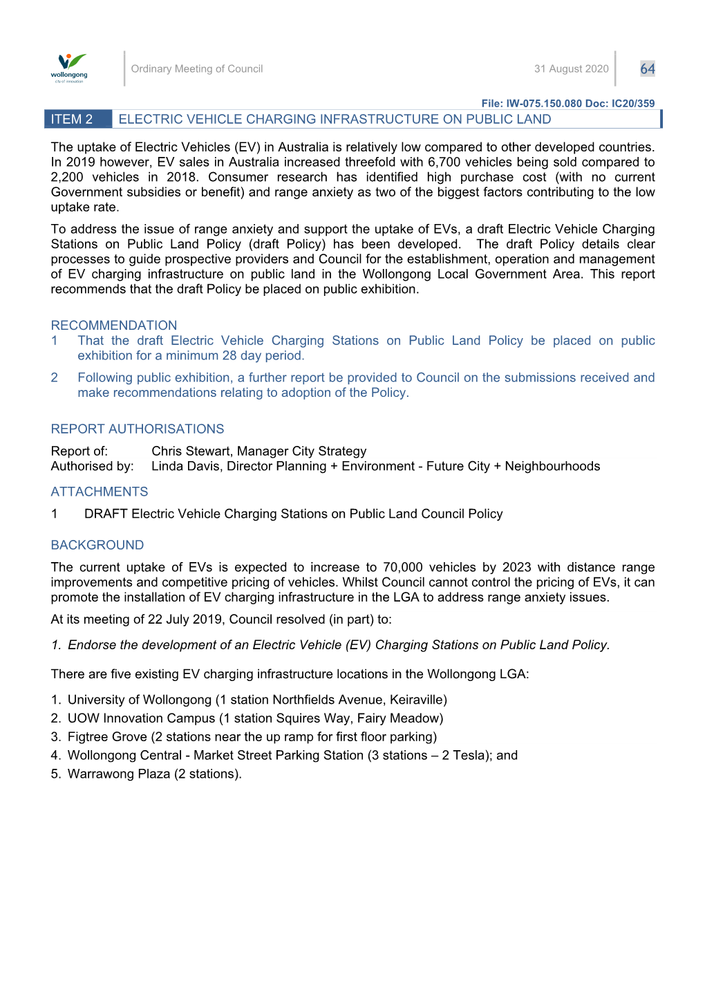 Item 2 Electric Vehicle Charging Infrastructure on Public Land