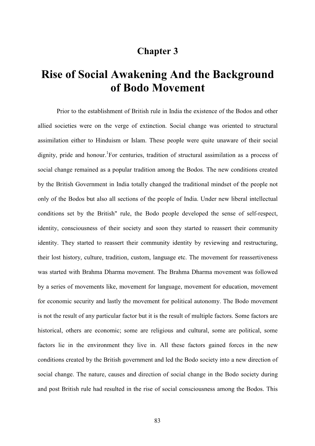 Rise of Social Awakening and the Background of Bodo Movement