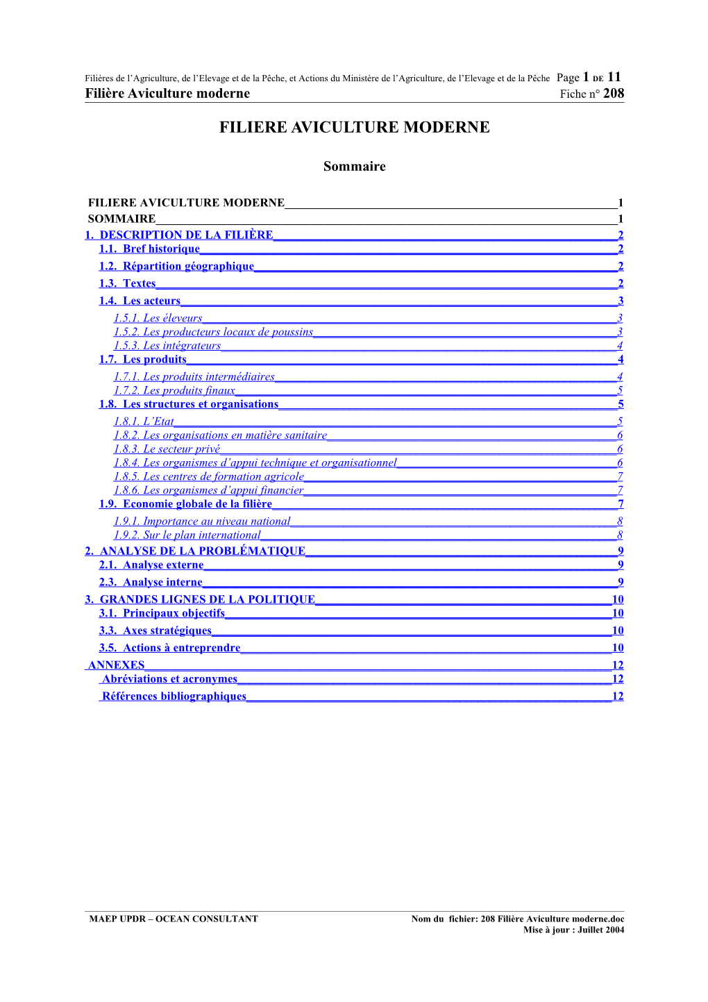 Filière Aviculture Moderne Fiche N° 208