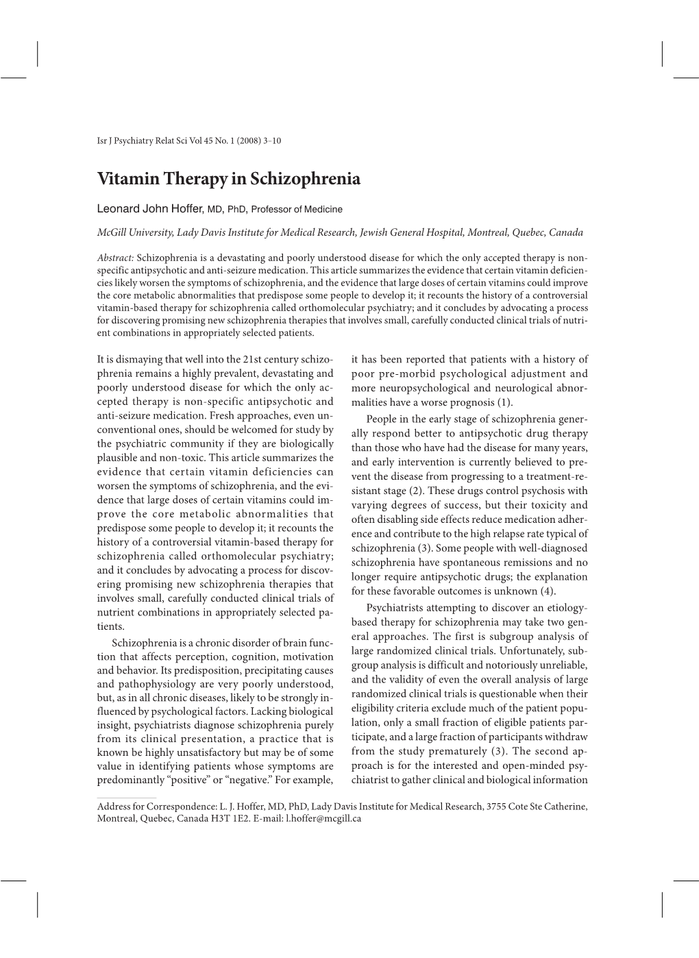 Vitamin Therapy in Schizophrenia