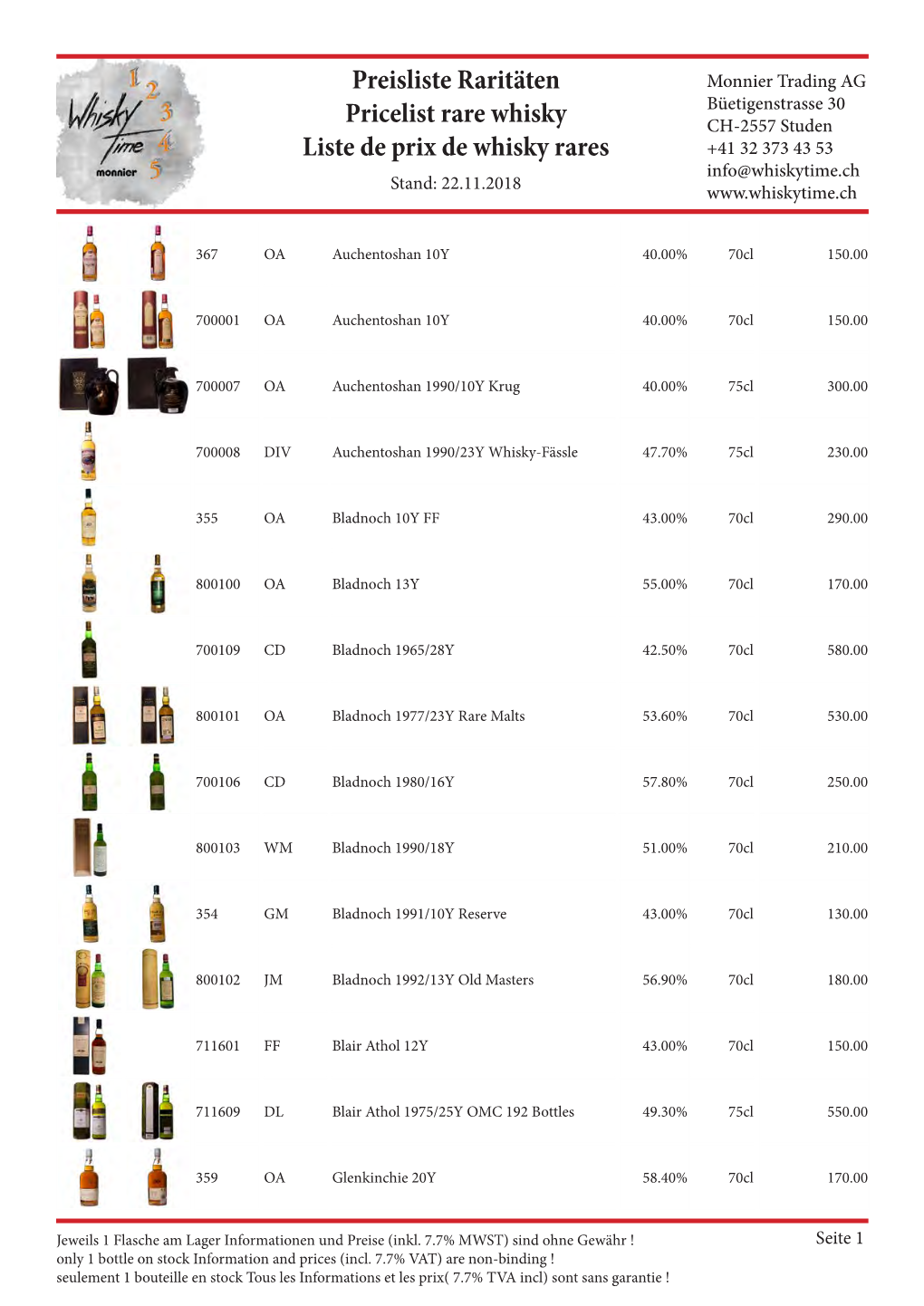 Preisliste Raritäten Pricelist Rare Whisky Liste De Prix De Whisky Rares