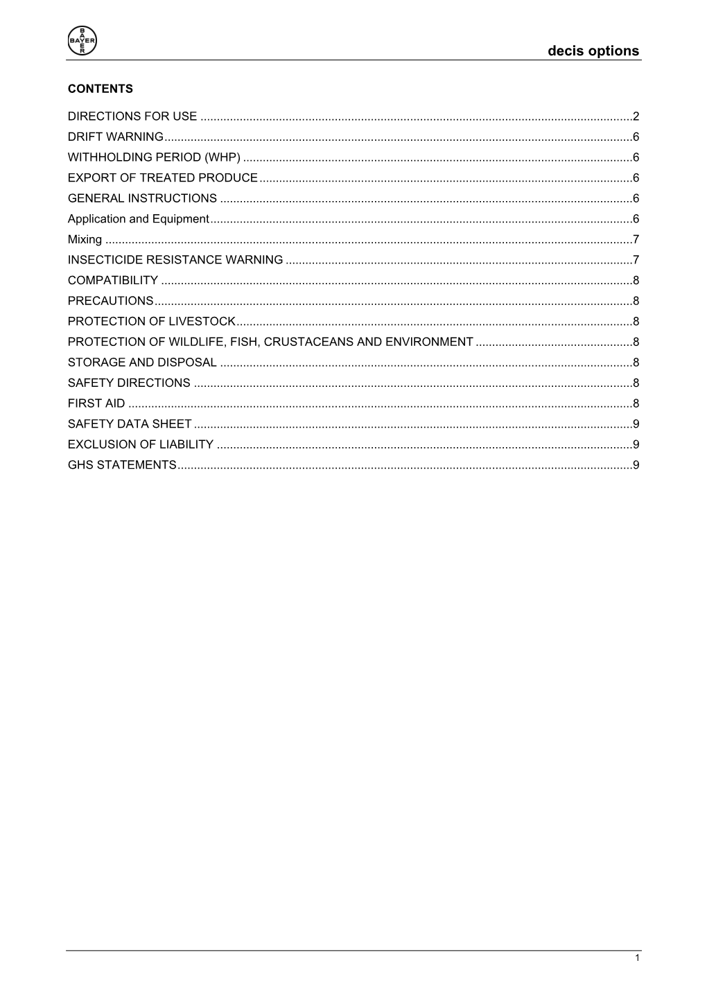 Decis Options Insecticide Product Label