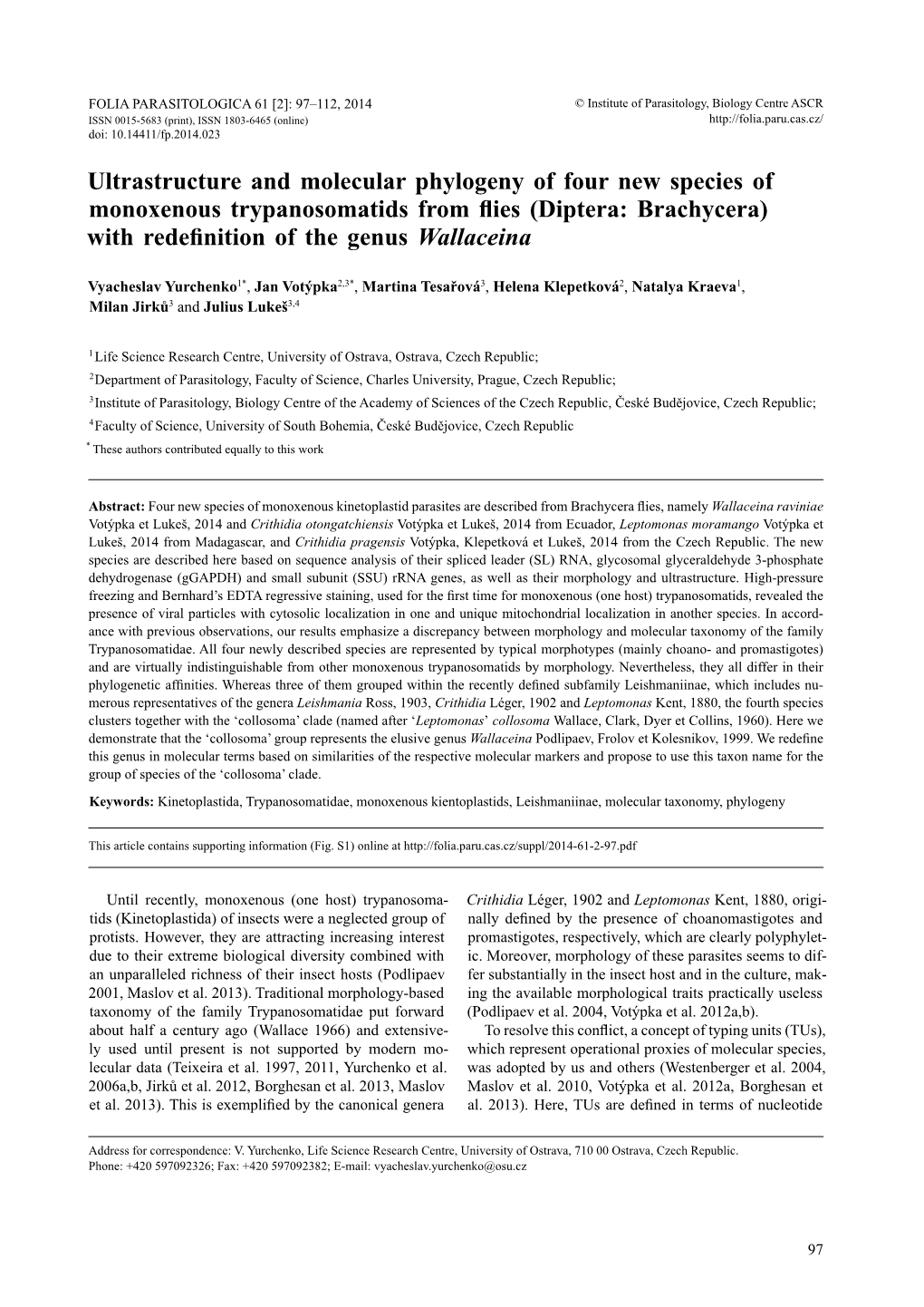 Ahead of Print Online Version Ultrastructure and Molecular