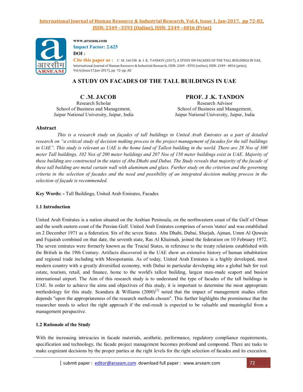 A Study on Facades of the Tall Buildings in Uae C .M