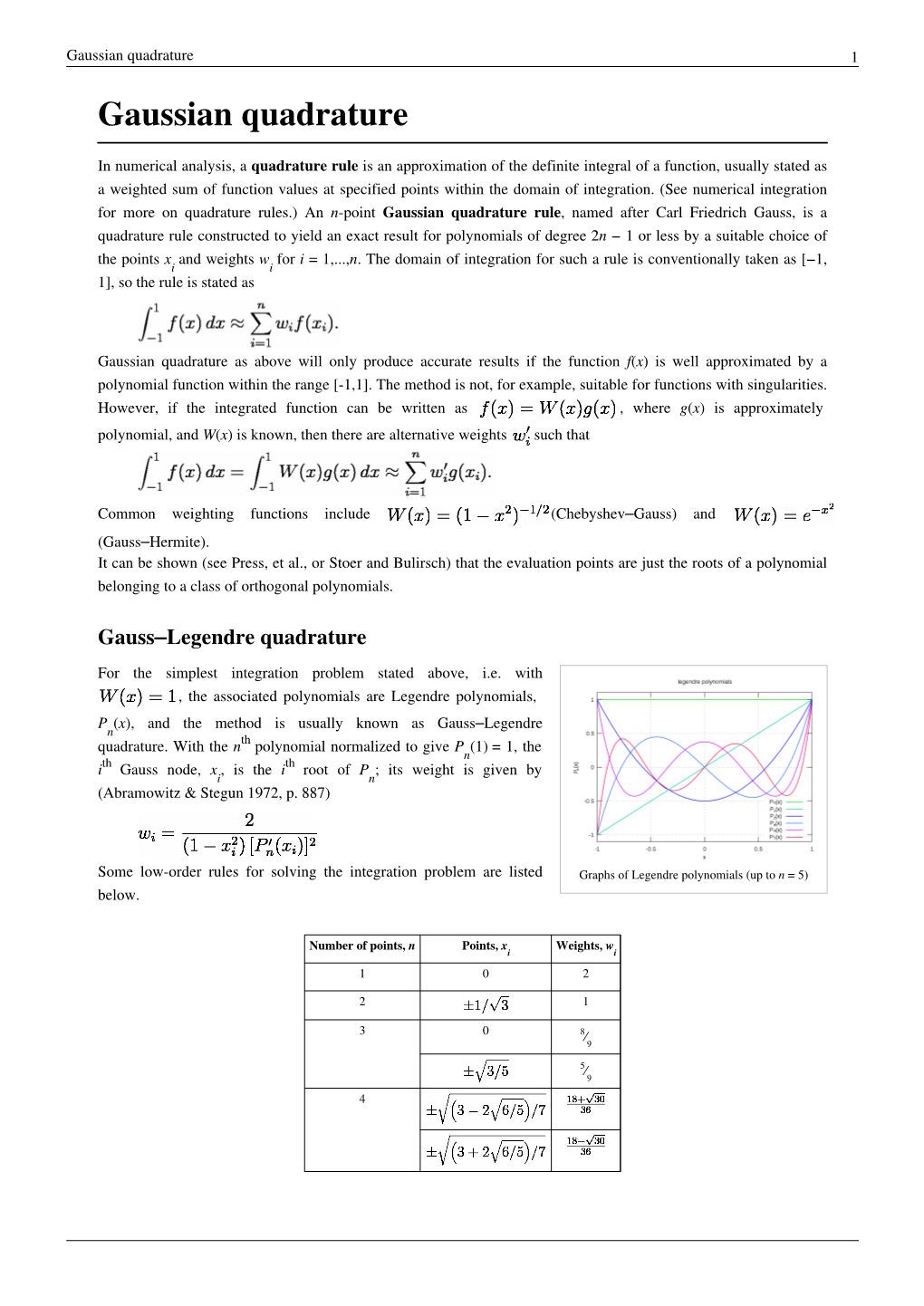 Gaussian Quadrature 1 Gaussian Quadrature