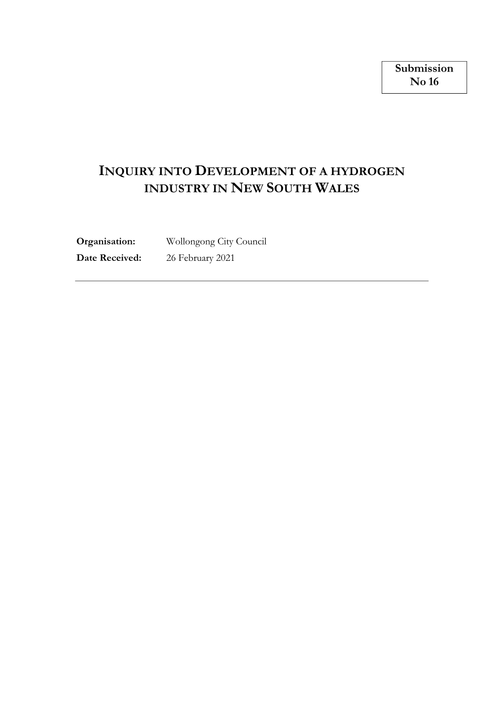 Inquiry Into Development of a Hydrogen Industry in New South Wales