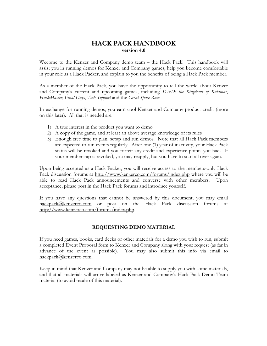 HACK PACK HANDBOOK Version 4.0