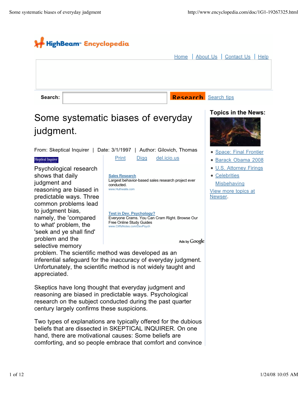 Some Systematic Biases of Everyday Judgment