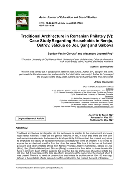 Traditional Architecture in Romanian Philately (V): Case Study Regarding Households in Nereju, Ostrov, Sălciua De Jos, Șanț and Sârbova