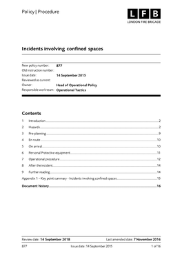 Policy Number 877 | Incidents Involving Confined Spaces