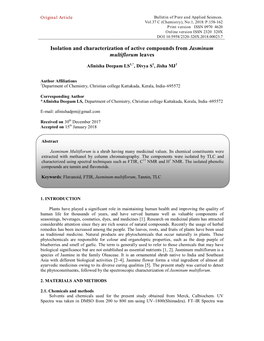 Isolation and Characterization of Active Compounds from Jasminum Multiflorum Leaves