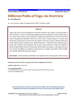 Different Paths of Yoga: an Overview Dr