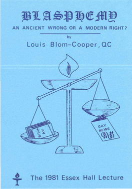 Louis Blom-Cooper,QC the 1981 Essex Hall Lecture