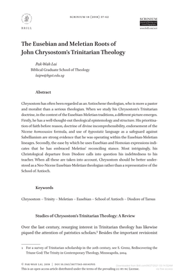 The Eusebian and Meletian Roots of John Chrysostom's Trinitarian Theology