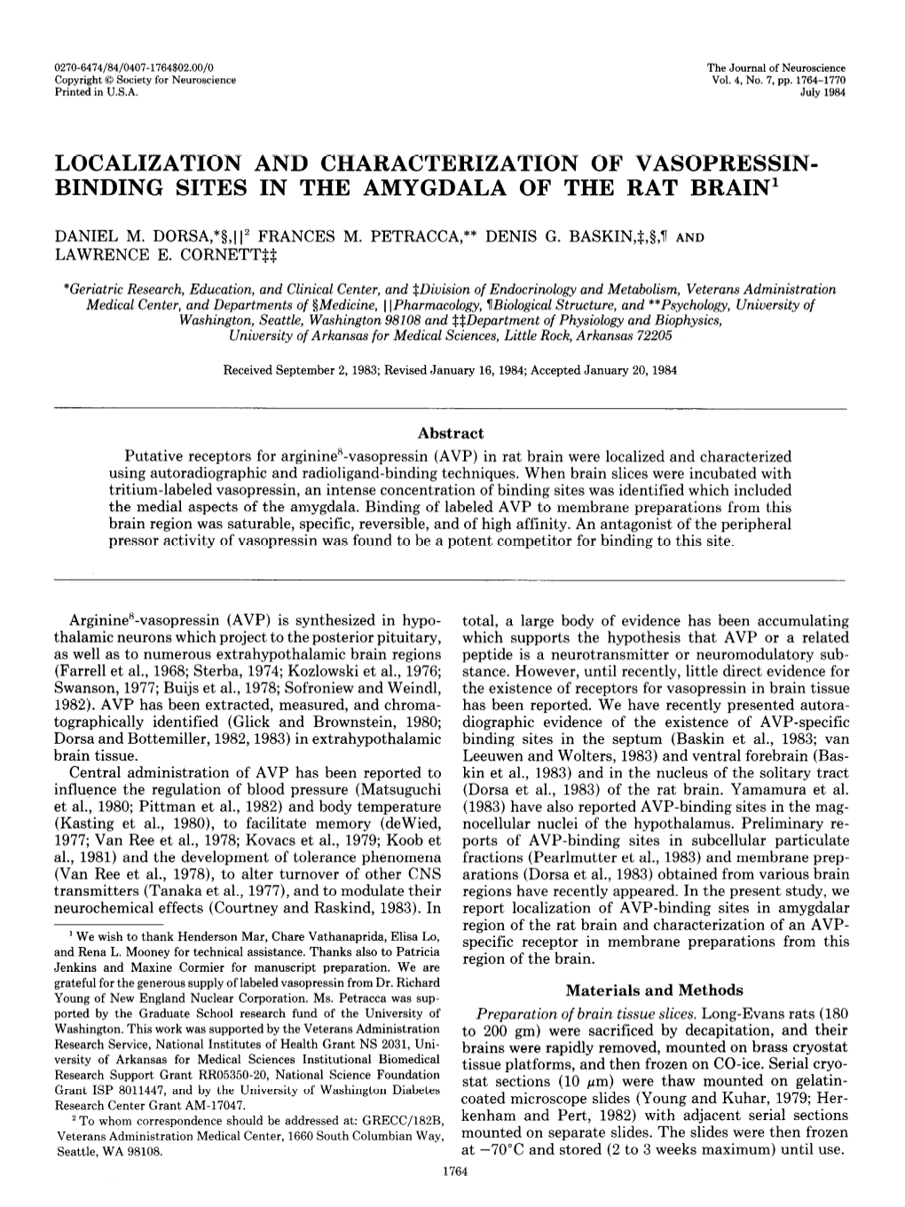 Localization and Characterization of Vasopressin- Binding Sites in the Amygdala of the Rat Brain’