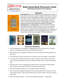Slade House Book Discussion Guide 2015 Penguin Random House Selection