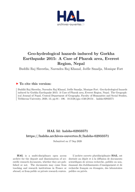 Geo-Hydrological Hazards Induced by Gorkha Earthquake 2015