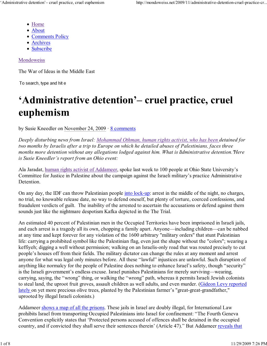 'Administrative Detention'–