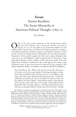 Forum Patriot Royalism: the Stuart Monarchy in American Political Thought, 1769–75