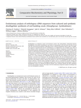 Evolutionary Analysis of Orthologous Cdna Sequences from Cultured and Symbiotic Dinoﬂagellate Symbionts of Reef-Building Corals (Dinophyceae: Symbiodinium)