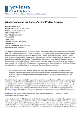Winckelmann and the Vatican's First Profane Museum