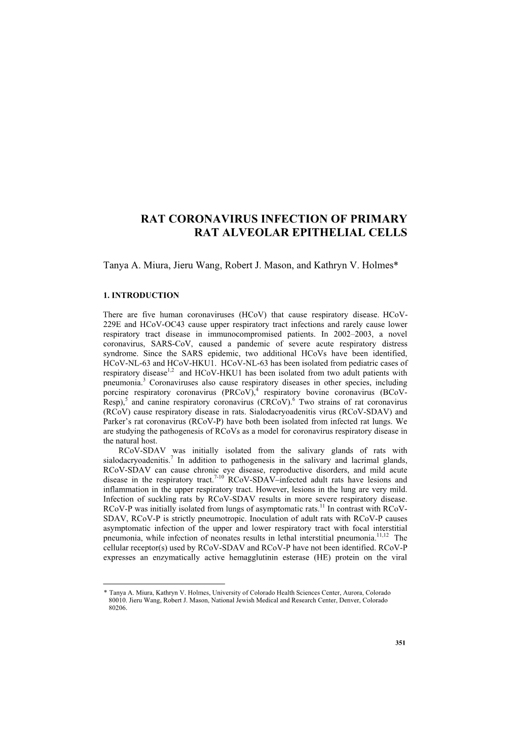 Rat Coronavirus Infection of Primary Rat Alveolar Epithelial Cells