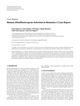 Case Report Human Dirofilaria Repens Infection in Romania: a Case Report