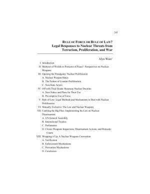 Legal Responses to Nuclear Threats from Terrorism, Proliferation, and War