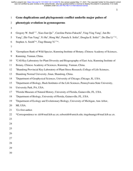 Gene Duplications and Phylogenomic Conflict Underlie Major Pulses of 2 Phenotypic Evolution in Gymnosperms 3 4 Gregory W