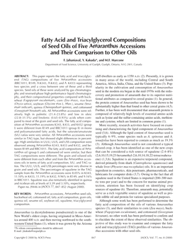 Fatty Acid and Triacylglycerol Compositions of Seed Oils of Five Amaranthus Accessions and Their Comparison to Other Oils F