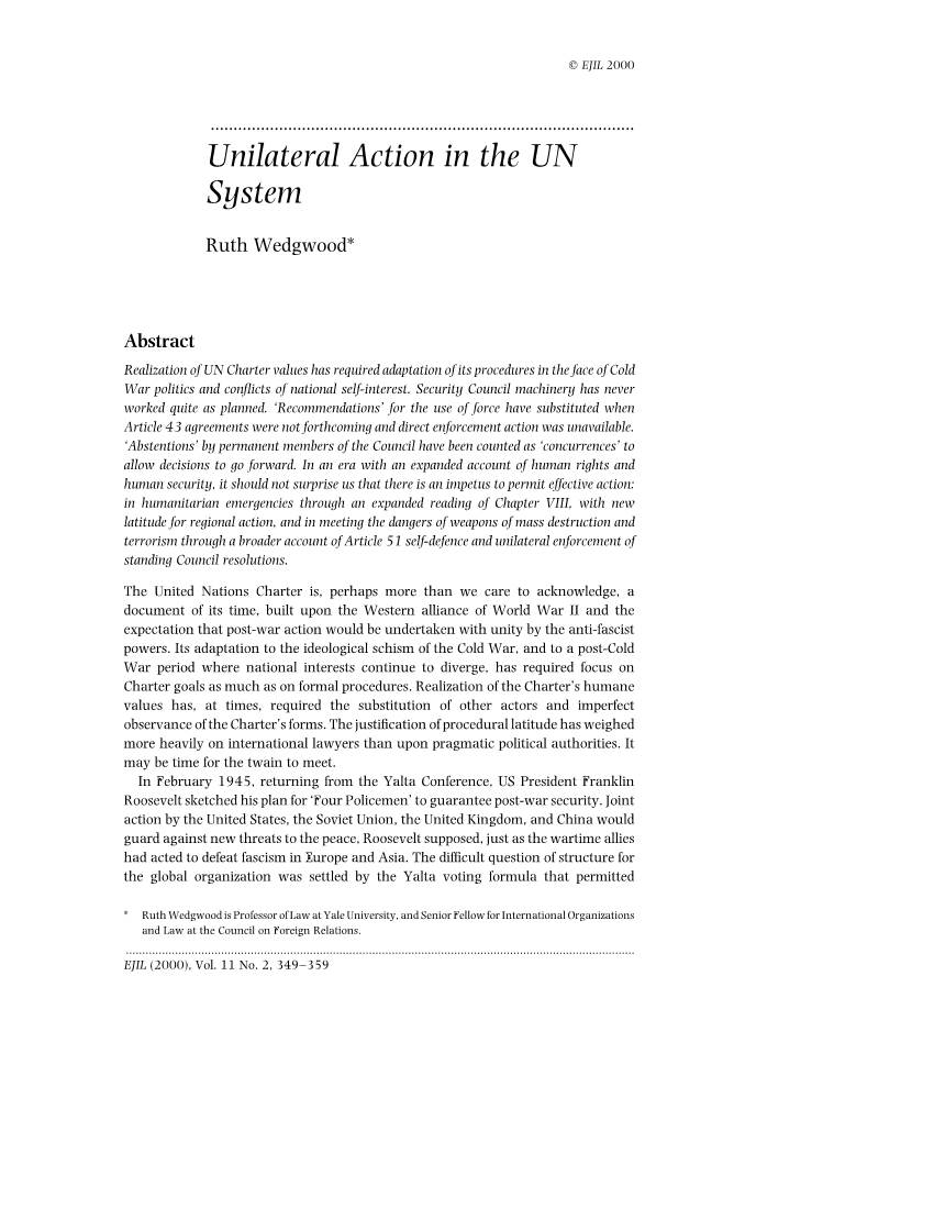Unilateral Action in the UN System