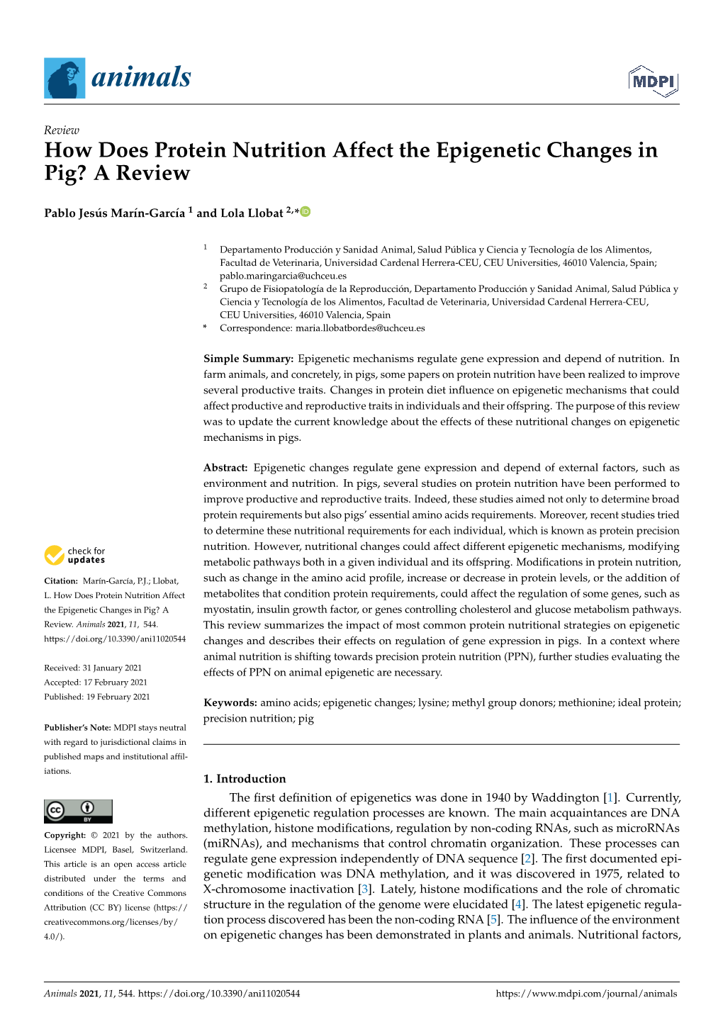 How Does Protein Nutrition Affect the Epigenetic Changes in Pig? a Review