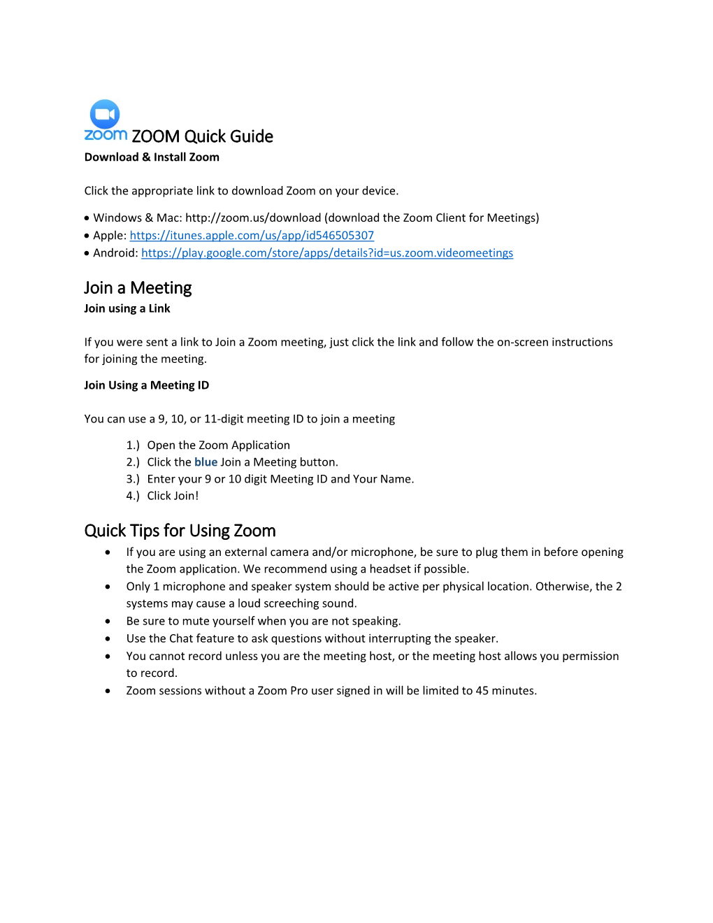 ZOOM Quick Guide Join A Meeting Quick Tips For Using Zoom - DocsLib