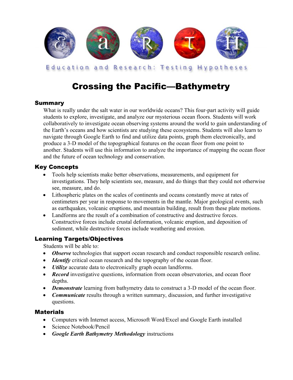 Crossing the Pacific Bathymetry