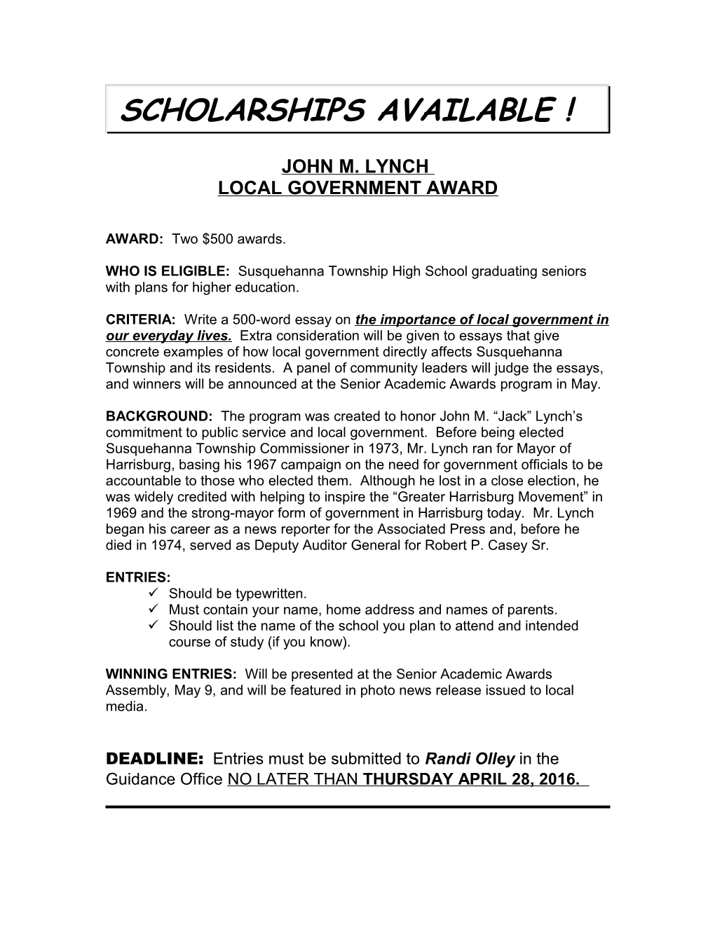 Scholarships Available !