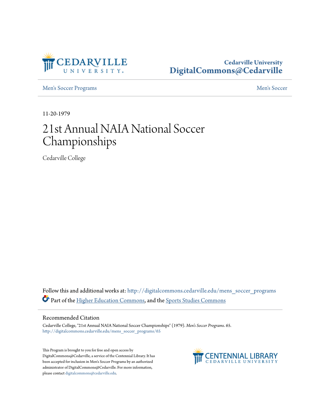 21St Annual NAIA National Soccer Championships Cedarville College