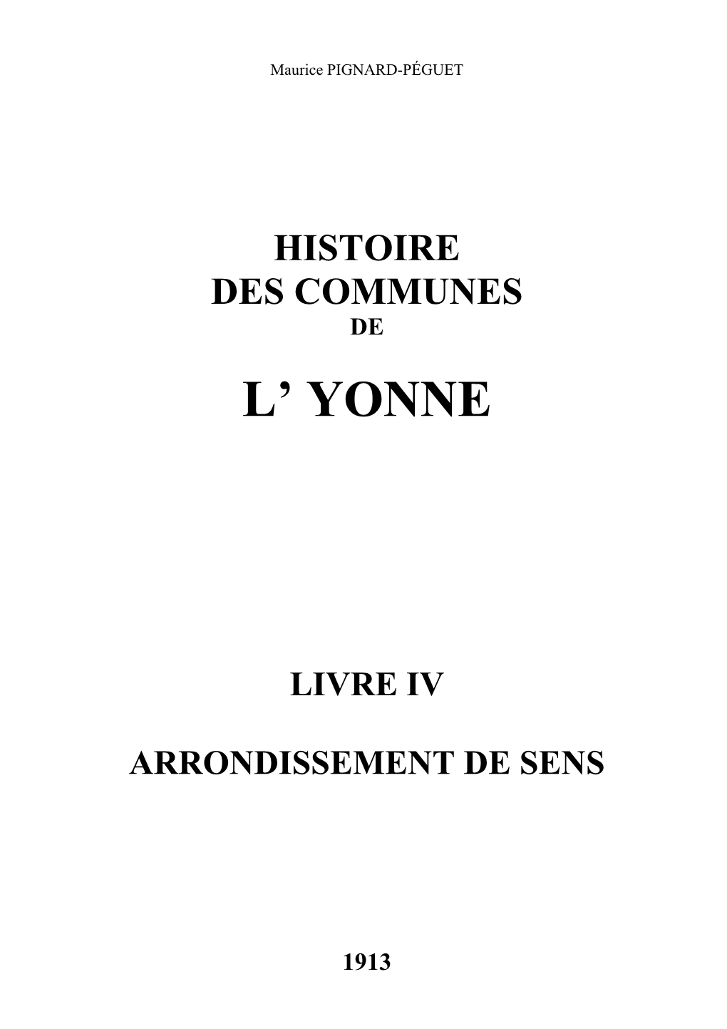 Histoire Des Communes De L'yonne