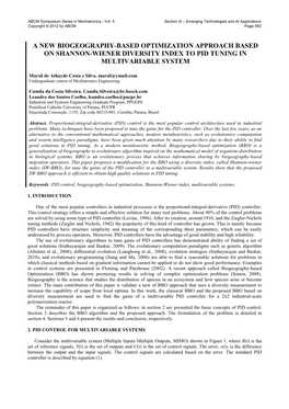 A New Biogeography-Based Optimization Approach Based on Shannon-Wiener Diversity Index to Pid Tuning in Multivariable System