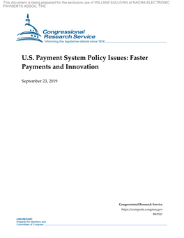 U.S. Payment System Policy Issues: Faster Payments and Innovation