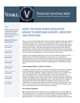 Financial Services Alert a PUBLICATION of VENABLE's FINANCIAL SERVICES GROUP