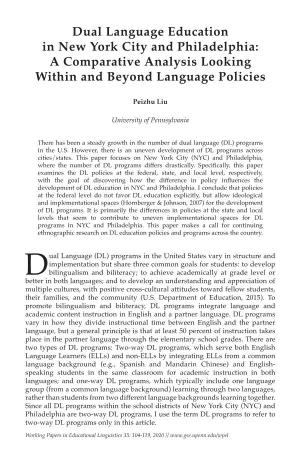 Dual Language Education in New York City and Philadelphia: a Comparative Analysis Looking Within and Beyond Language Policies